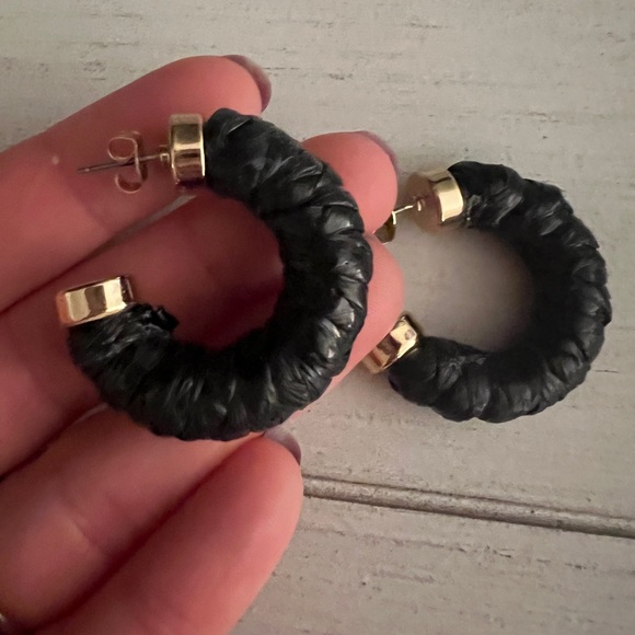 Anthropologie Small Black Rafia Hoop Earrings - Picture 5 of 5